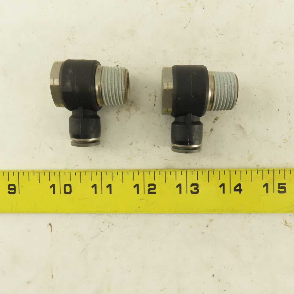 1/2" NPT x 3/8" Push To Connect Tube Nylon Swivel Elbow Fitting Lot Of 2
