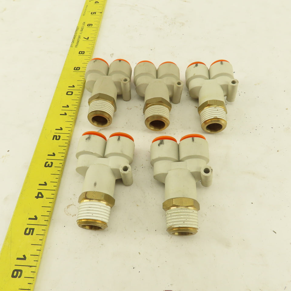 SMC 1/2 NPT X 1/2" Push To Connect Tube Male Wye Union Y Fitting Lot Of 5