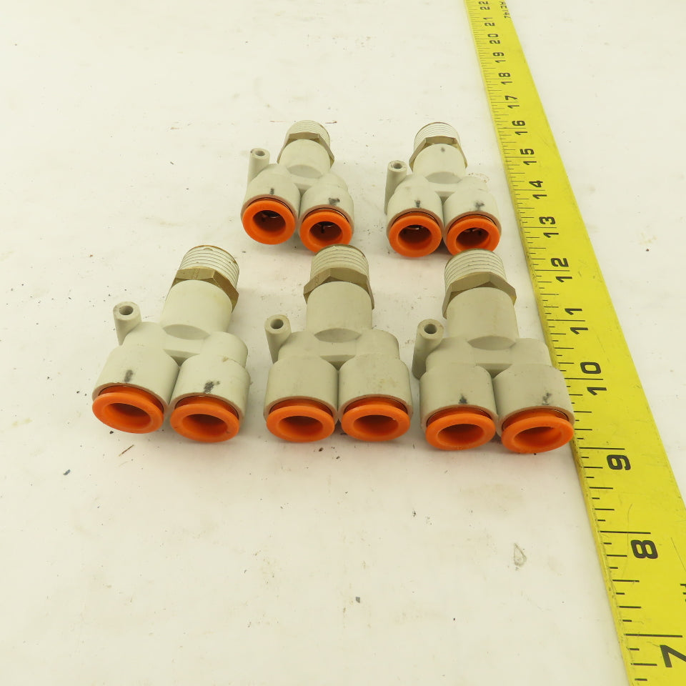 SMC 1/2 NPT X 1/2" Push To Connect Tube Male Wye Union Y Fitting Lot Of 5