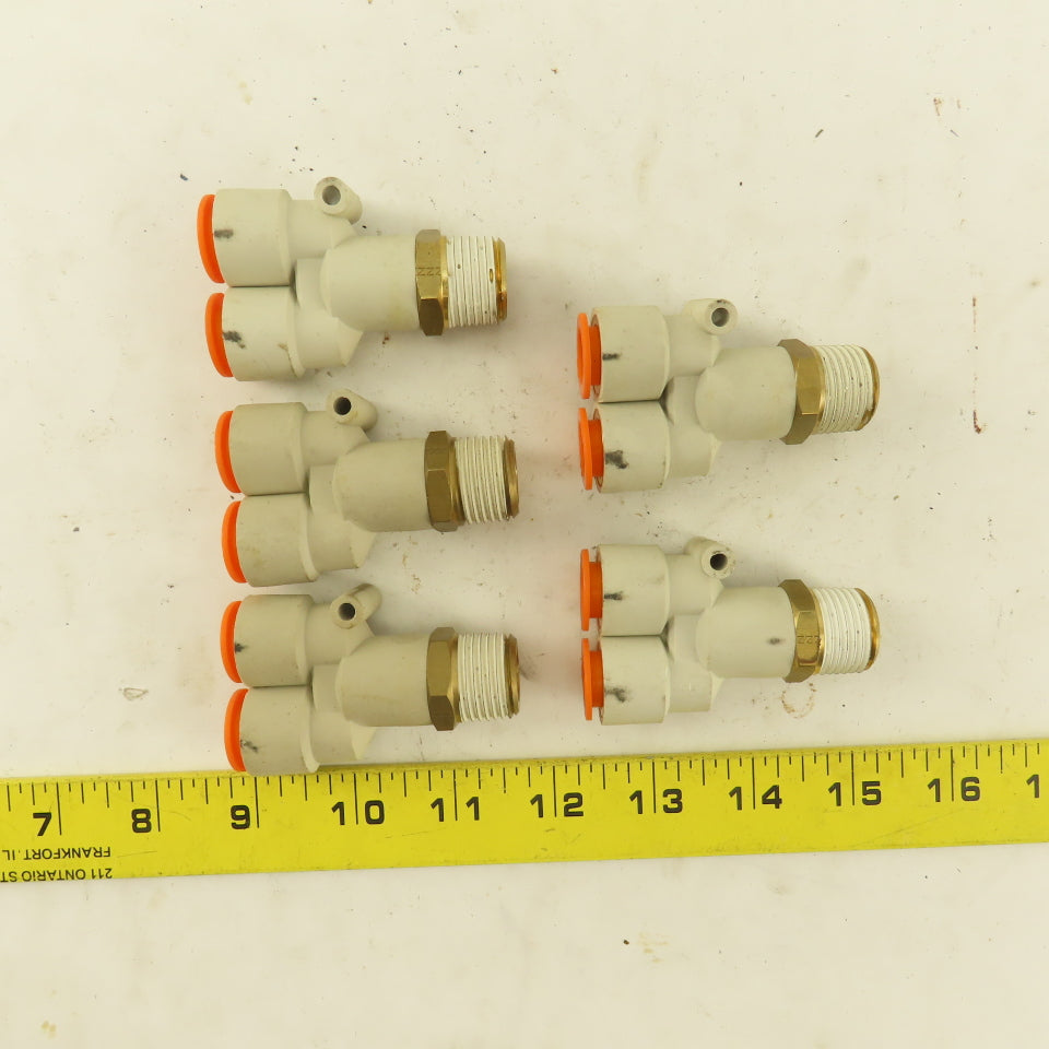 SMC 1/2 NPT X 1/2" Push To Connect Tube Male Wye Union Y Fitting Lot Of 5