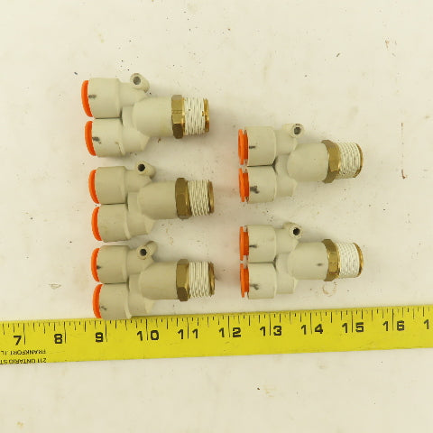 SMC 1/2 NPT X 1/2" Push To Connect Tube Male Wye Union Y Fitting Lot Of 5