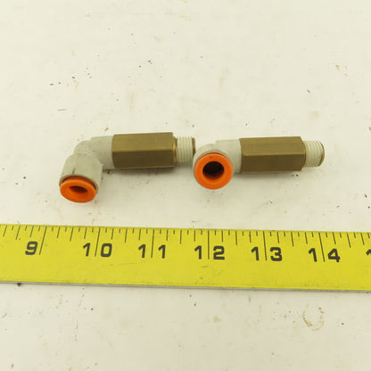 SMC 1/4" NPT Brass Extended 3/8 Tube Push To Connect Elbow Lot Of 2
