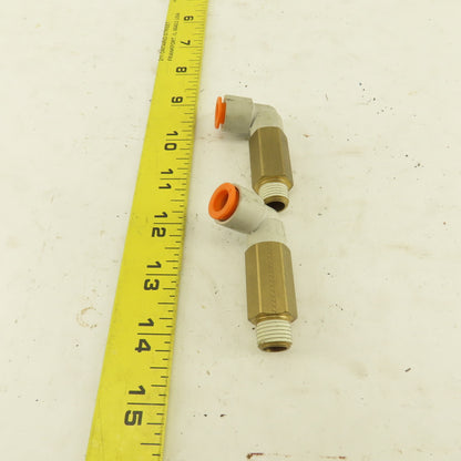 SMC 1/4" NPT Brass Extended 3/8 Tube Push To Connect Elbow Lot Of 2