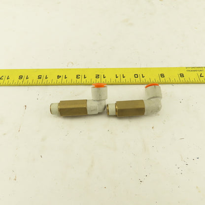 SMC 1/4" NPT Brass Extended 3/8 Tube Push To Connect Elbow Lot Of 2