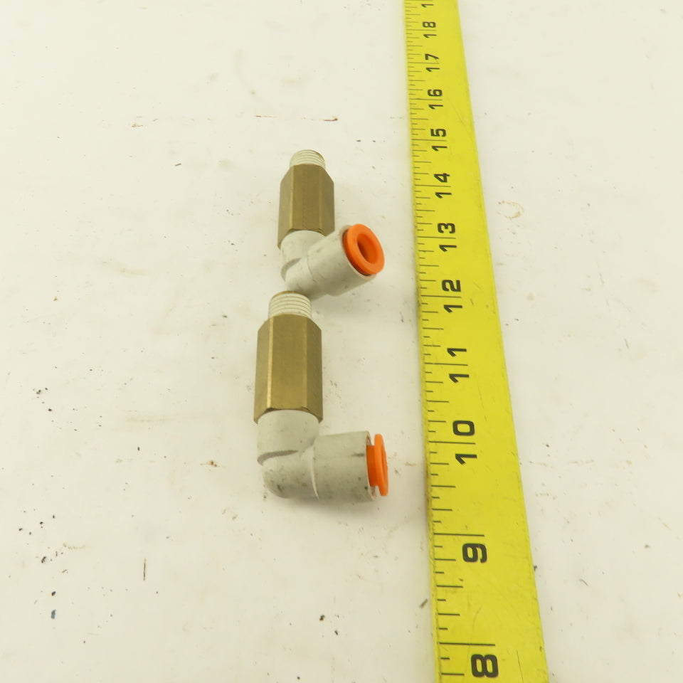SMC 1/4" NPT Brass Extended 3/8 Tube Push To Connect Elbow Lot Of 2
