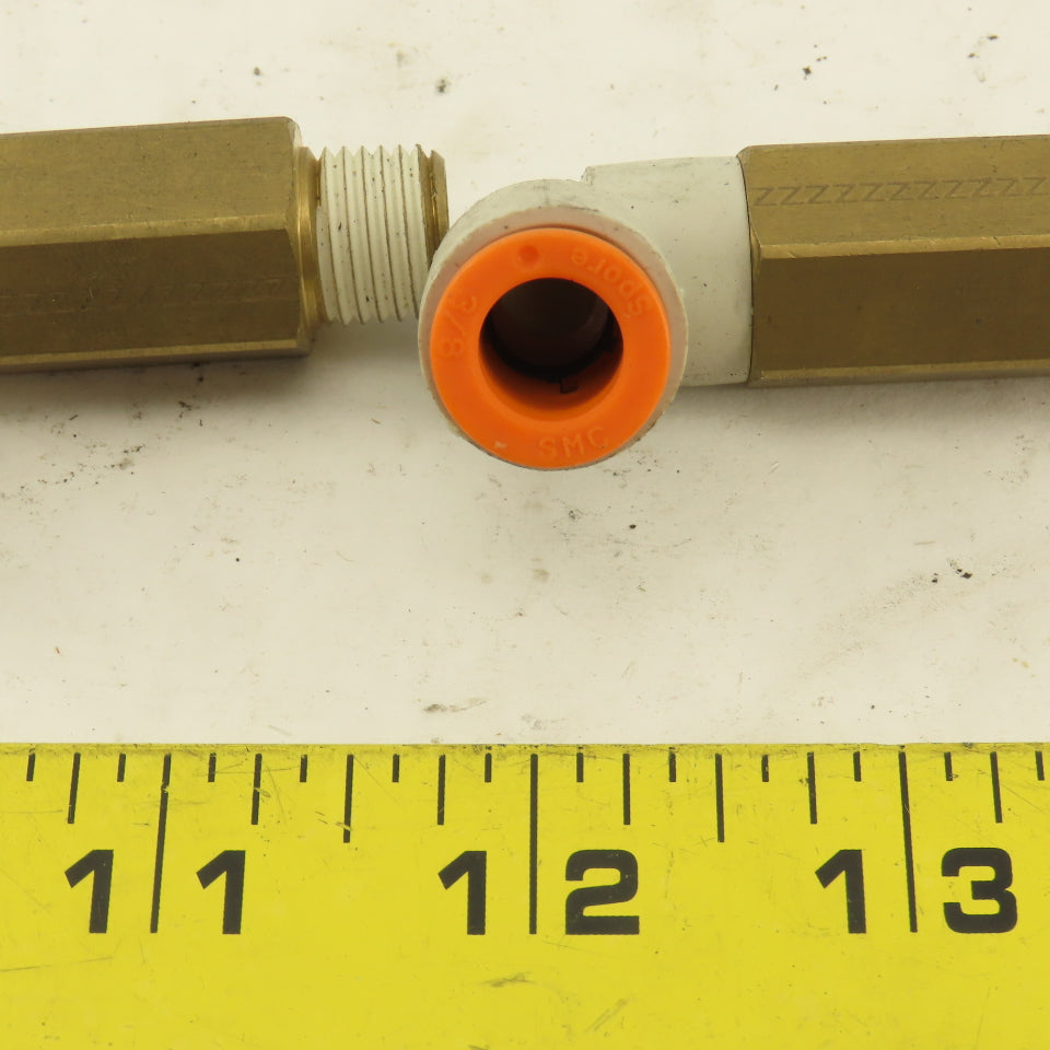 SMC 1/4" NPT Brass Extended 3/8 Tube Push To Connect Elbow Lot Of 2