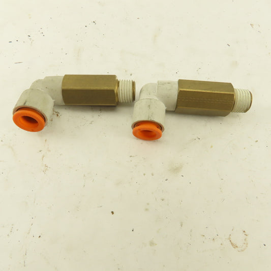SMC 1/4" NPT Brass Extended 3/8 Tube Push To Connect Elbow Lot Of 2