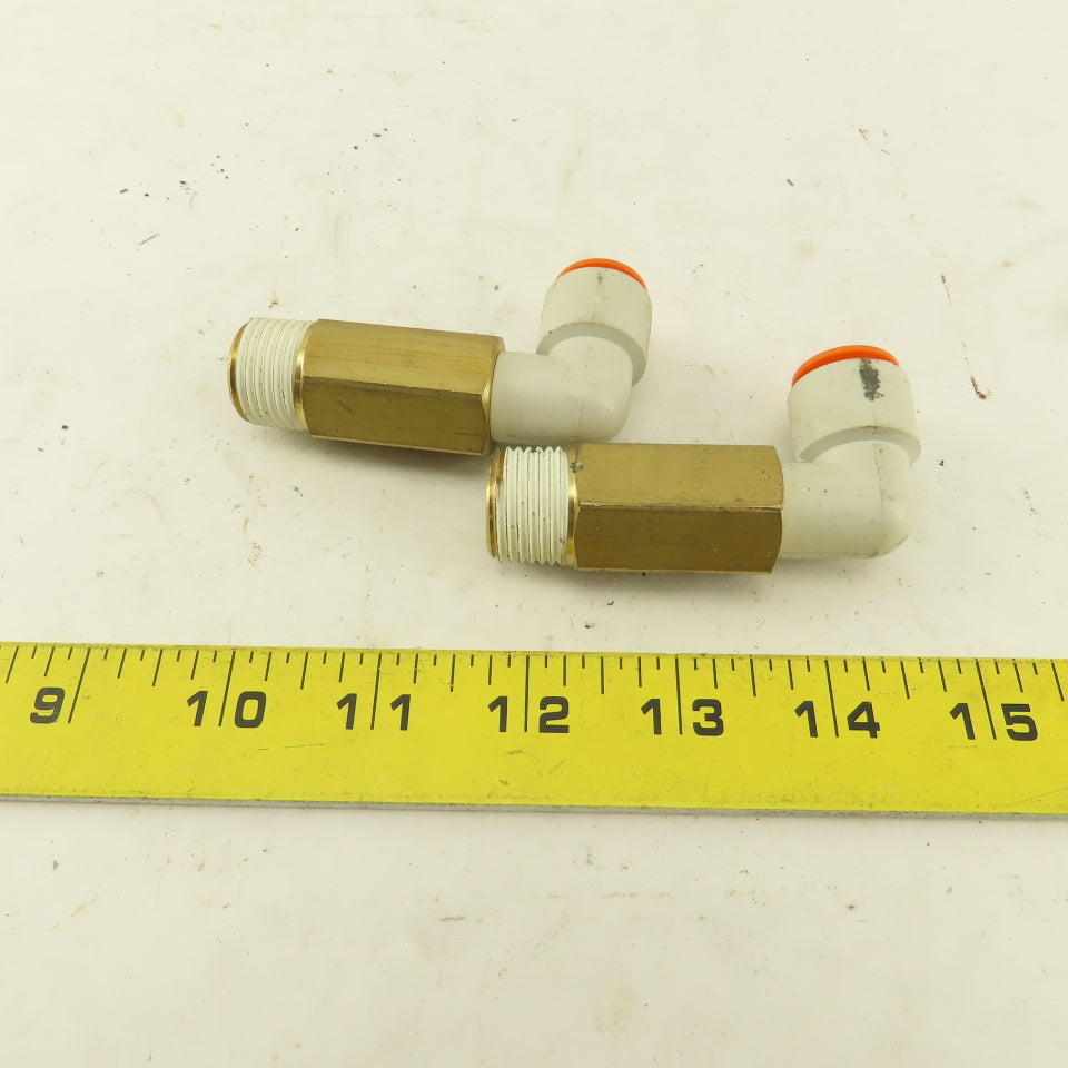 SMC 1/2" NPT Brass Extended 1/2 Tube Push To Connect Elbow Lot Of 2