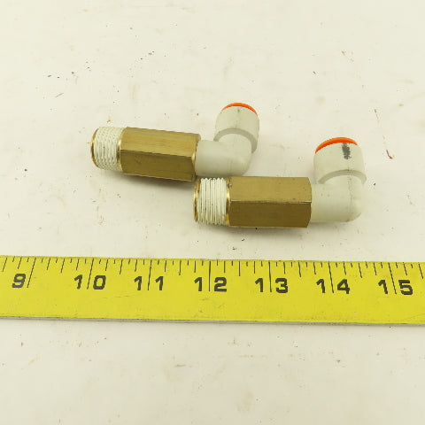 SMC 1/2" NPT Brass Extended 1/2 Tube Push To Connect Elbow Lot Of 2