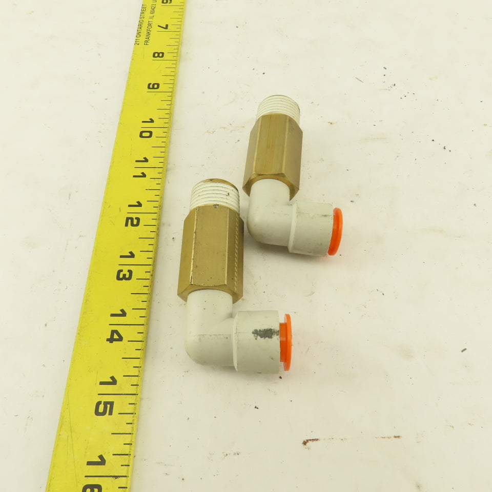 SMC 1/2" NPT Brass Extended 1/2 Tube Push To Connect Elbow Lot Of 2