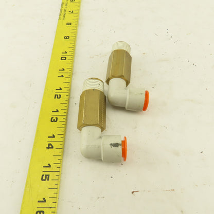 SMC 1/2" NPT Brass Extended 1/2 Tube Push To Connect Elbow Lot Of 2