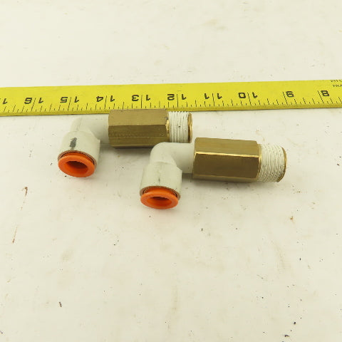 SMC 1/2" NPT Brass Extended 1/2 Tube Push To Connect Elbow Lot Of 2