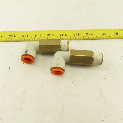 SMC 1/2" NPT Brass Extended 1/2 Tube Push To Connect Elbow Lot Of 2