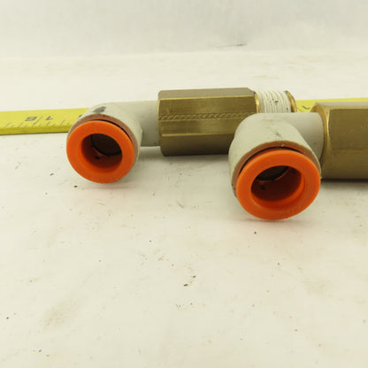 SMC 1/2" NPT Brass Extended 1/2 Tube Push To Connect Elbow Lot Of 2