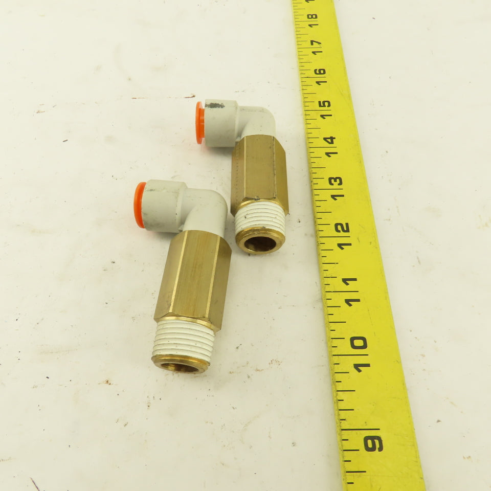 SMC 1/2" NPT Brass Extended 1/2 Tube Push To Connect Elbow Lot Of 2