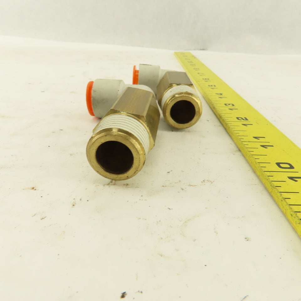 SMC 1/2" NPT Brass Extended 1/2 Tube Push To Connect Elbow Lot Of 2