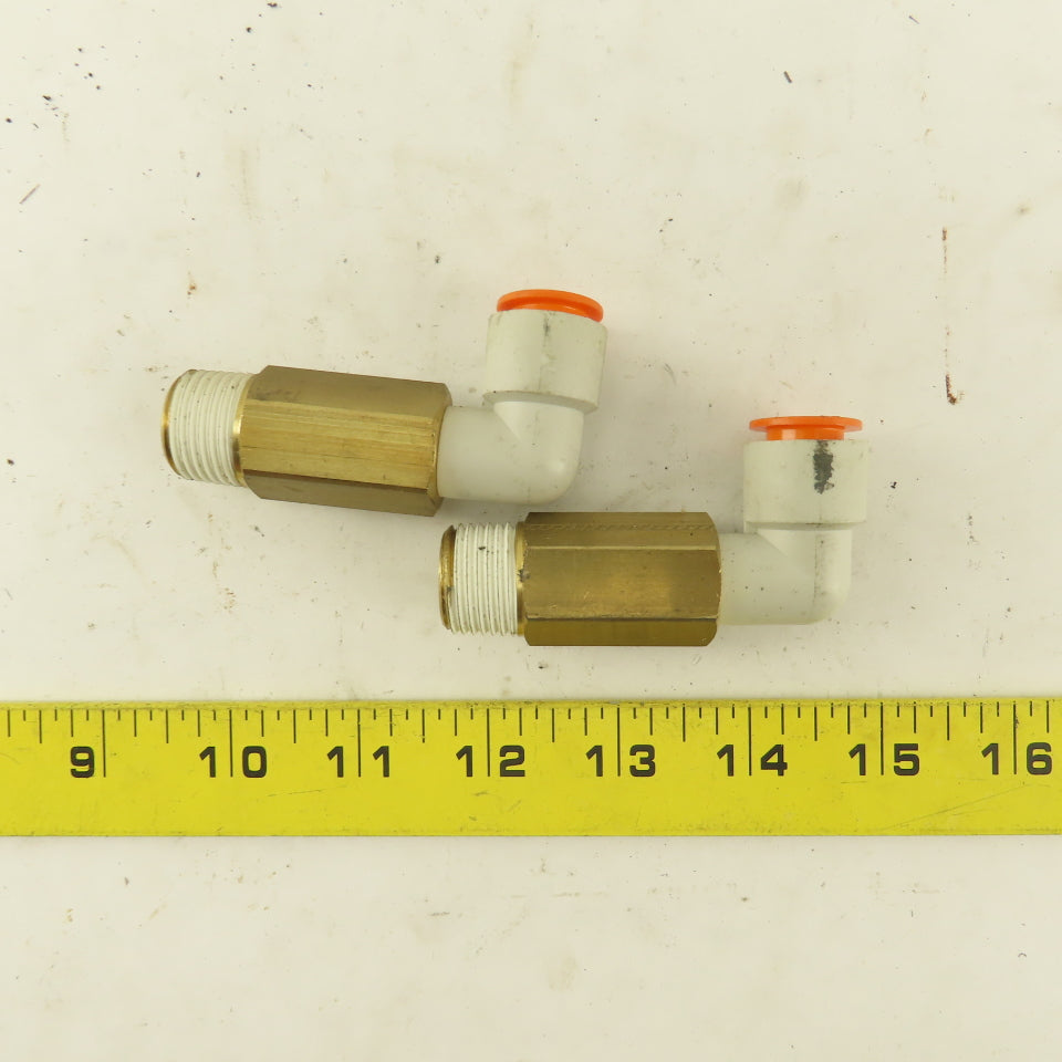 SMC 1/2" NPT Brass Extended 1/2 Tube Push To Connect Elbow Lot Of 2