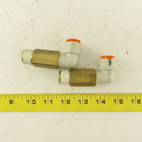 SMC 1/2" NPT Brass Extended 1/2 Tube Push To Connect Elbow Lot Of 2