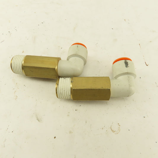 SMC 1/2" NPT Brass Extended 1/2 Tube Push To Connect Elbow Lot Of 2