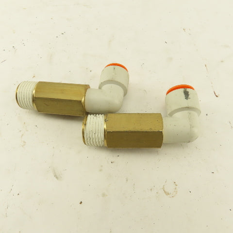 SMC 1/2" NPT Brass Extended 1/2 Tube Push To Connect Elbow Lot Of 2