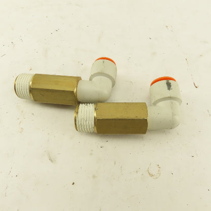 SMC 1/2" NPT Brass Extended 1/2 Tube Push To Connect Elbow Lot Of 2