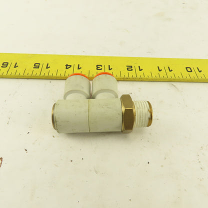 SMC 3/8 NPT X 3/8 Tube Push To Connect Double Elbow Universal Banjo 90°
