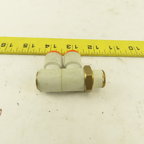 SMC 3/8 NPT X 3/8 Tube Push To Connect Double Elbow Universal Banjo 90°