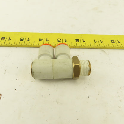 SMC 3/8 NPT X 3/8 Tube Push To Connect Double Elbow Universal Banjo 90°