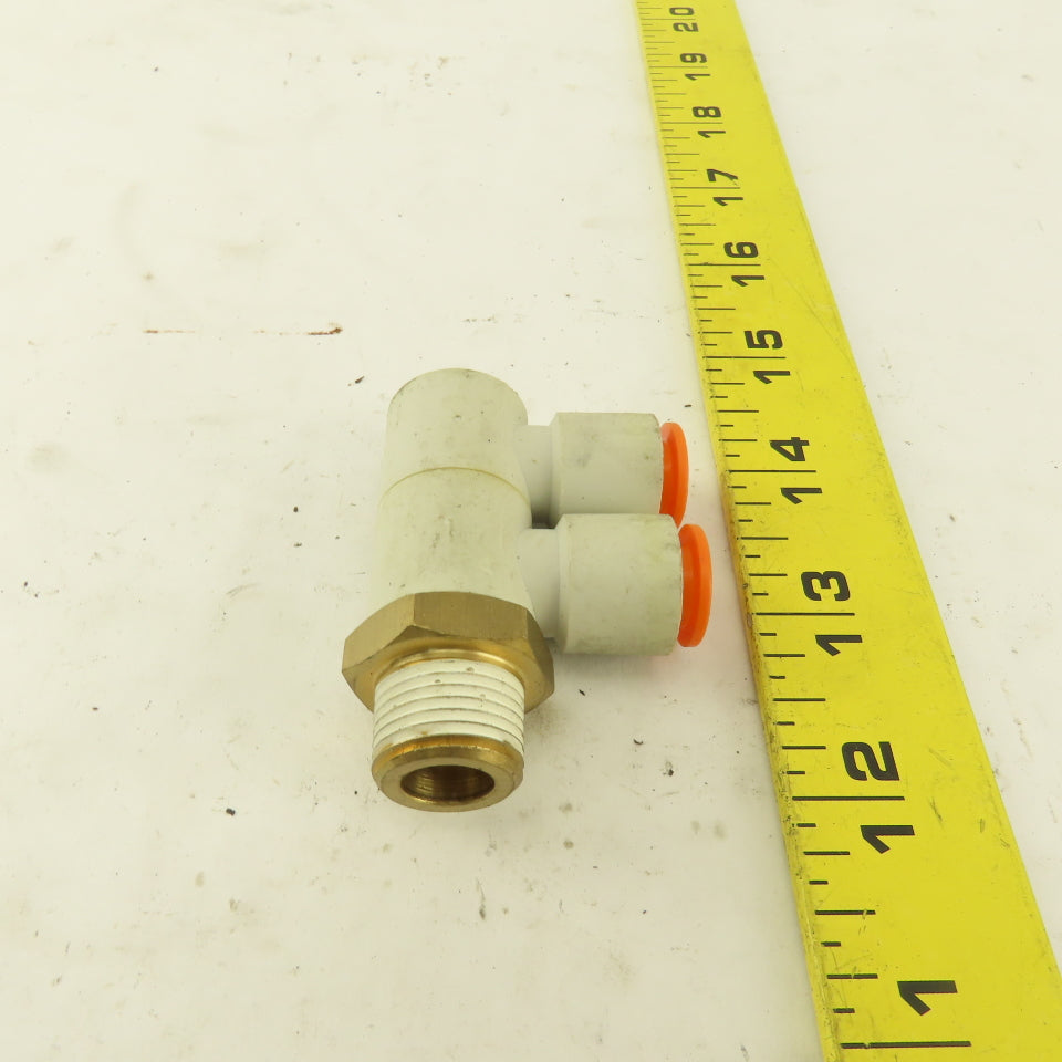 SMC 3/8 NPT X 3/8 Tube Push To Connect Double Elbow Universal Banjo 90°