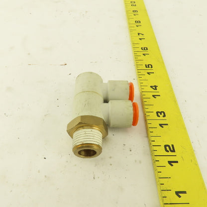 SMC 3/8 NPT X 3/8 Tube Push To Connect Double Elbow Universal Banjo 90°