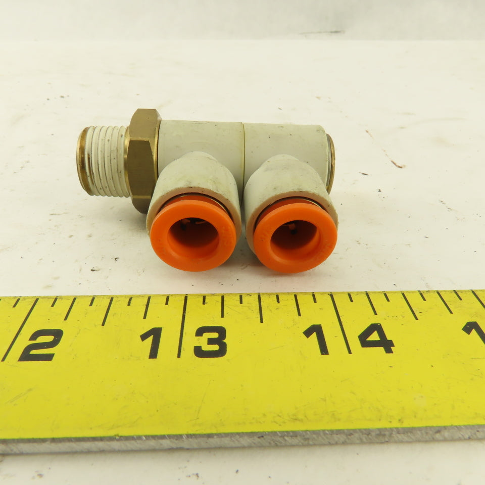 SMC 3/8 NPT X 3/8 Tube Push To Connect Double Elbow Universal Banjo 90°