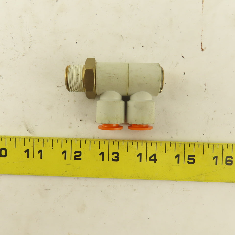 SMC 3/8 NPT X 3/8 Tube Push To Connect Double Elbow Universal Banjo 90°