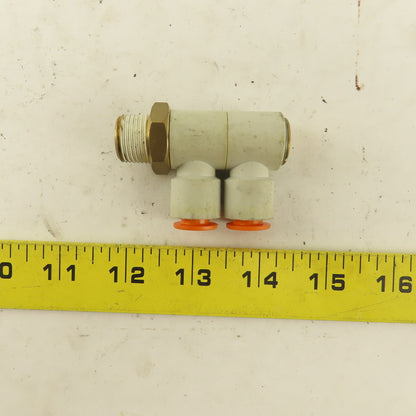 SMC 3/8 NPT X 3/8 Tube Push To Connect Double Elbow Universal Banjo 90°