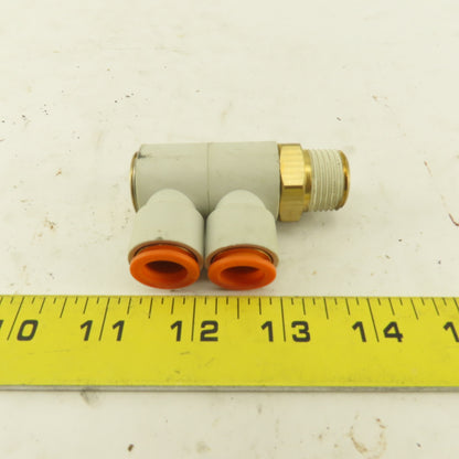 SMC 1/2" NPT X 1/2" Tube Push To Connect Double Elbow Universal Banjo 90°