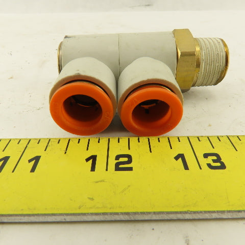 SMC 1/2" NPT X 1/2" Tube Push To Connect Double Elbow Universal Banjo 90°