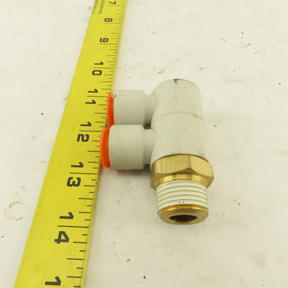 SMC 1/2" NPT X 1/2" Tube Push To Connect Double Elbow Universal Banjo 90°