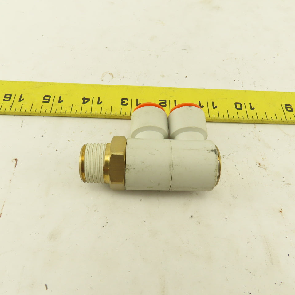 SMC 1/2" NPT X 1/2" Tube Push To Connect Double Elbow Universal Banjo 90°