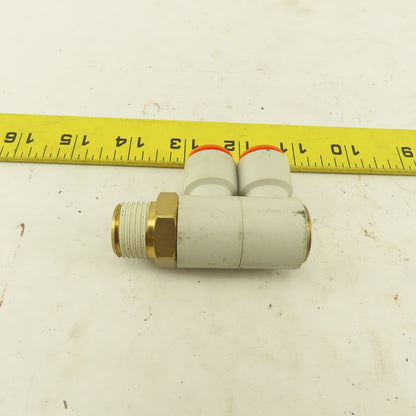 SMC 1/2" NPT X 1/2" Tube Push To Connect Double Elbow Universal Banjo 90°
