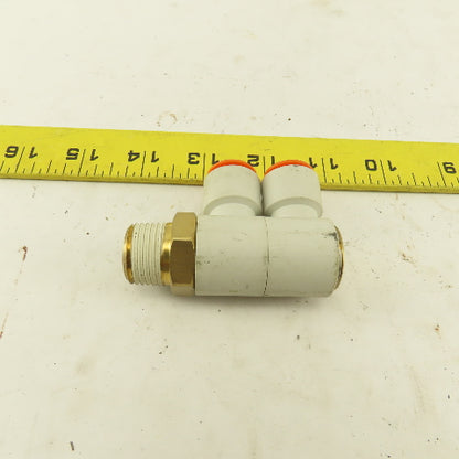 SMC 1/2" NPT X 1/2" Tube Push To Connect Double Elbow Universal Banjo 90°