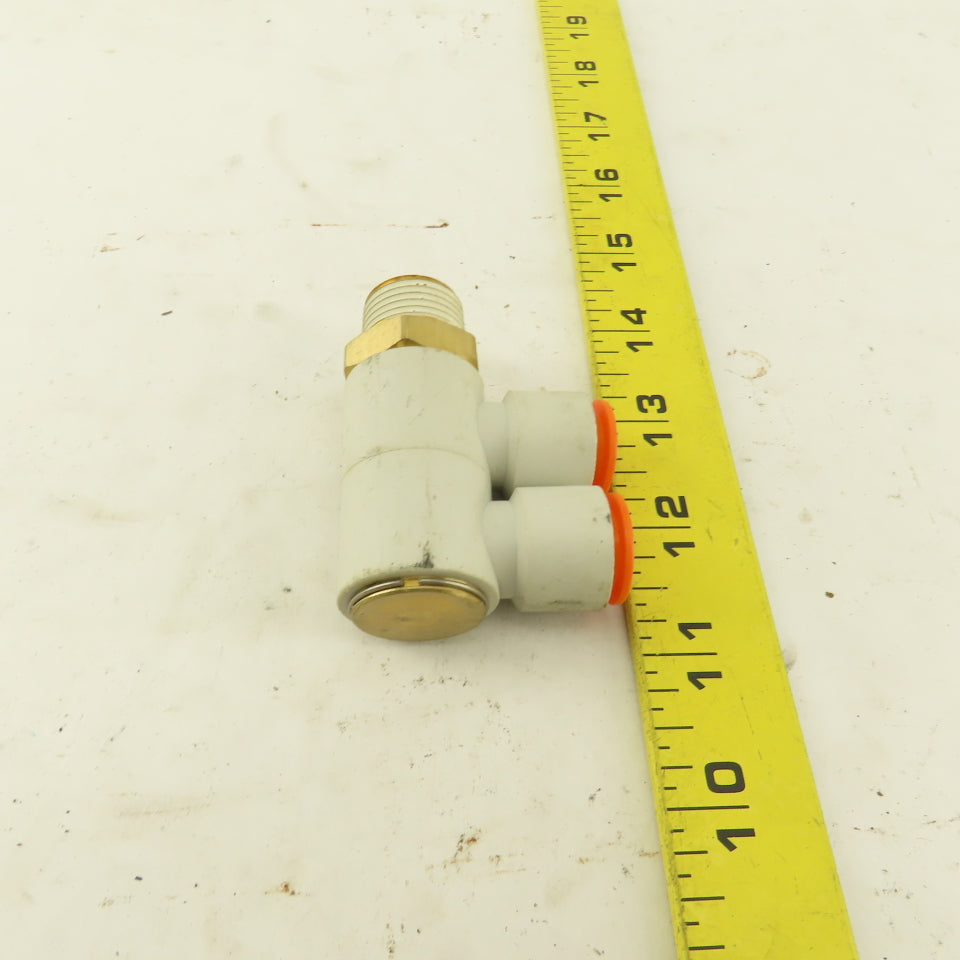 SMC 1/2" NPT X 1/2" Tube Push To Connect Double Elbow Universal Banjo 90°