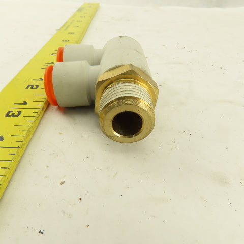 SMC 1/2" NPT X 1/2" Tube Push To Connect Double Elbow Universal Banjo 90°