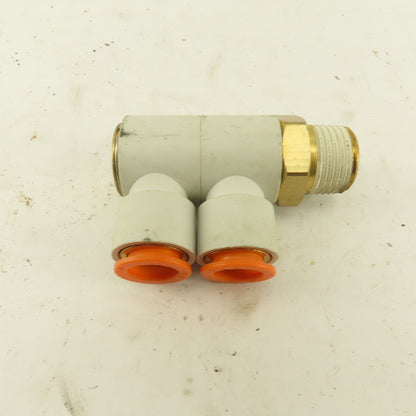 SMC 1/2" NPT X 1/2" Tube Push To Connect Double Elbow Universal Banjo 90°