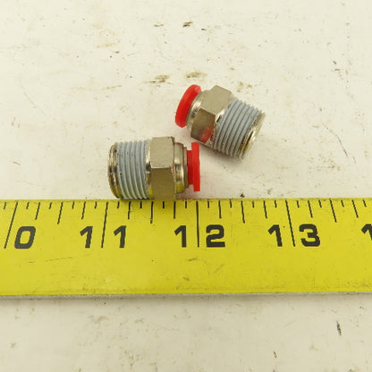 8mm Tube Push To Connect 3/8 NPT Straight Connector Stainless Steel Lot Of 2