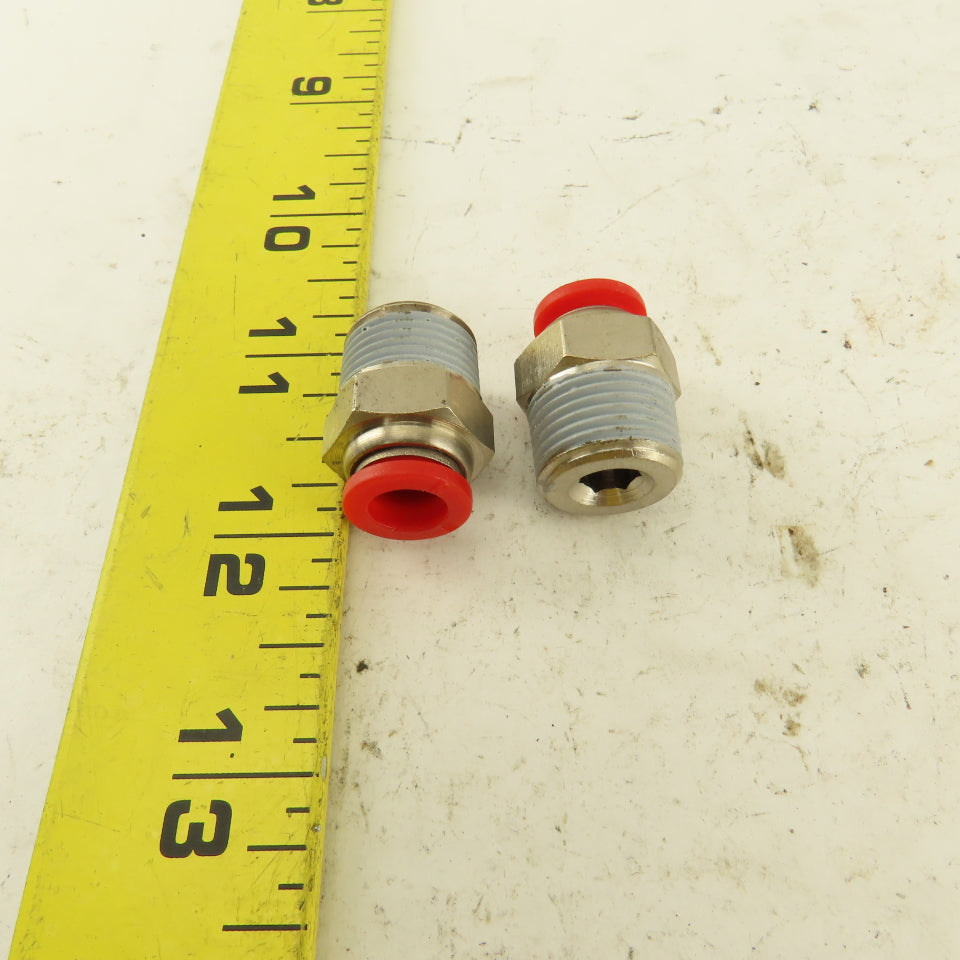 8mm Tube Push To Connect 3/8 NPT Straight Connector Stainless Steel Lot Of 2