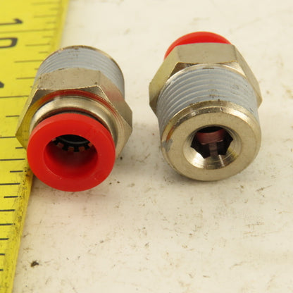 8mm Tube Push To Connect 3/8 NPT Straight Connector Stainless Steel Lot Of 2