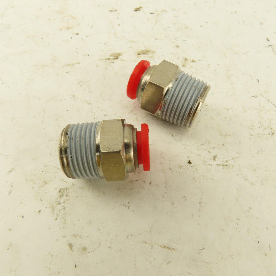 8mm Tube Push To Connect 3/8 NPT Straight Connector Stainless Steel Lot Of 2
