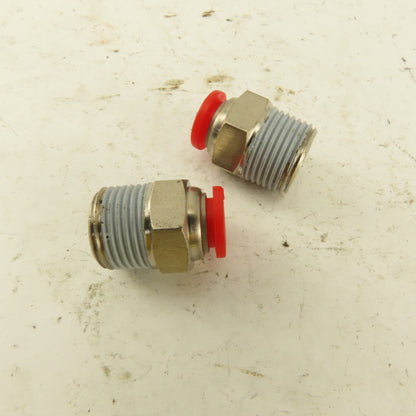 8mm Tube Push To Connect 3/8 NPT Straight Connector Stainless Steel Lot Of 2