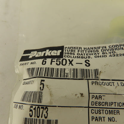 Parker 6 F50X-S 5/16" OD Tube x 9/16"-18 JIC 37° O-Ring Seat Straight Lot Of 5