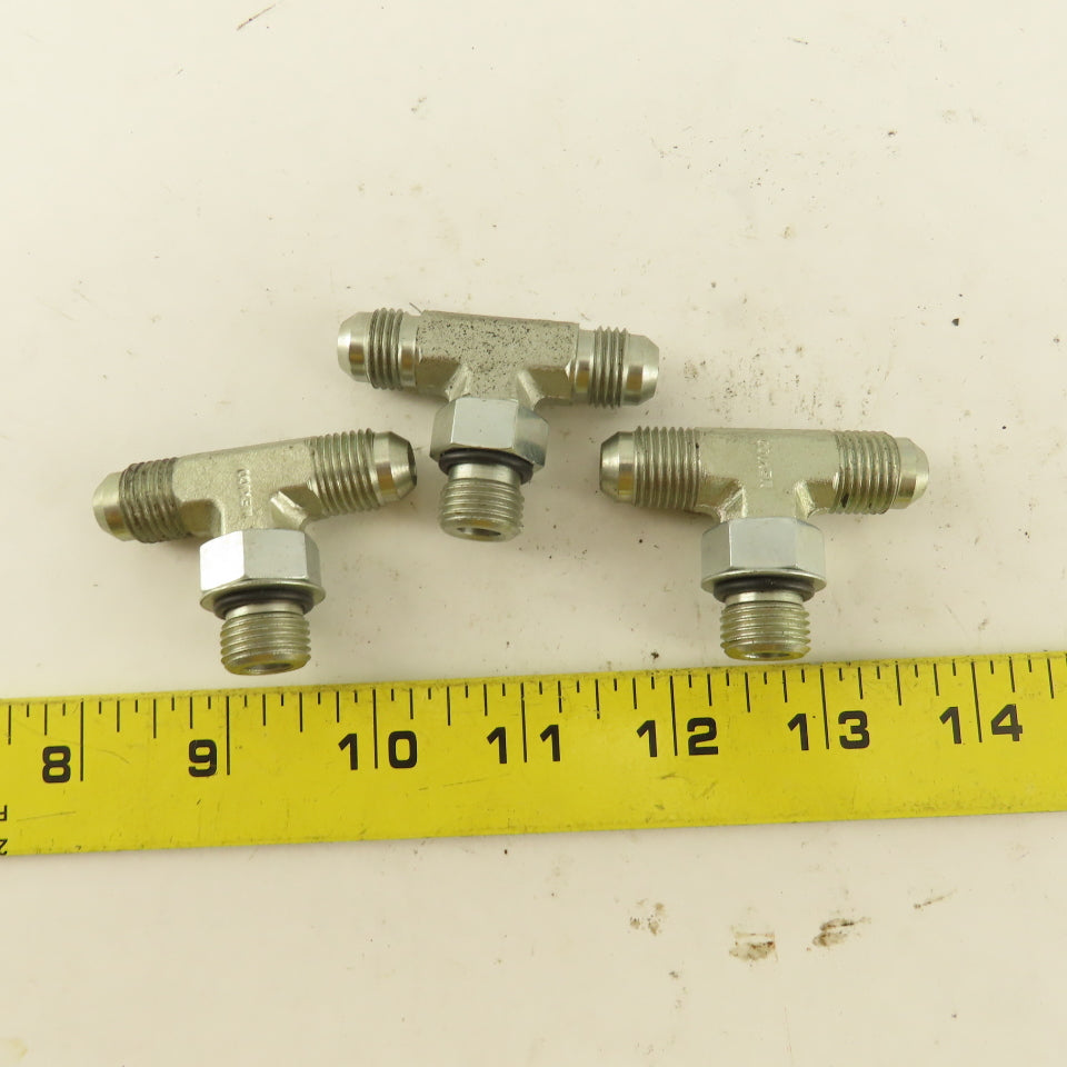 Parker 1/4" Tube OD 9/16-18 Male ORB X 9/16-18  Branch TEE Fitting Lot Of 3