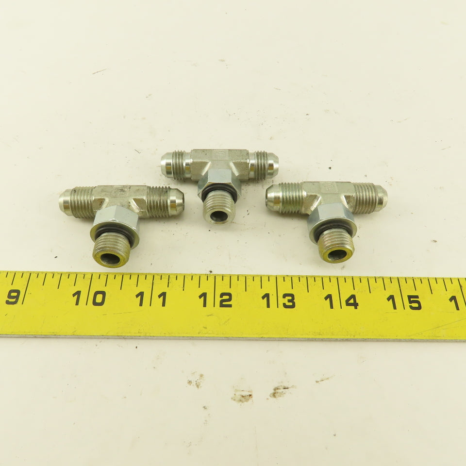Parker 1/4" Tube OD 9/16-18 Male ORB X 9/16-18  Branch TEE Fitting Lot Of 3